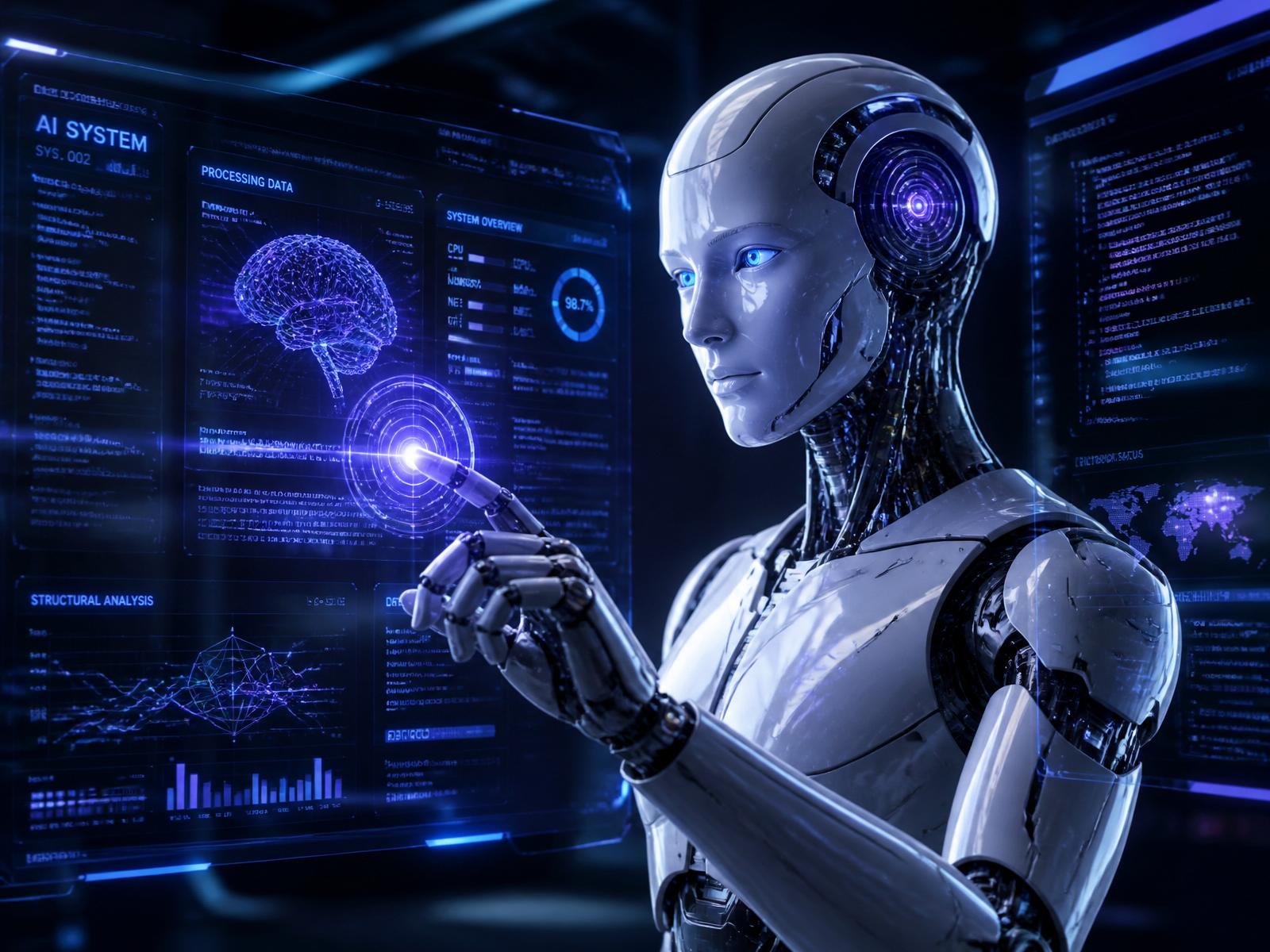 AI robot at holographic interface